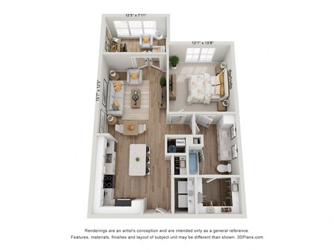 a floor plan of a 3 bedroom apartment